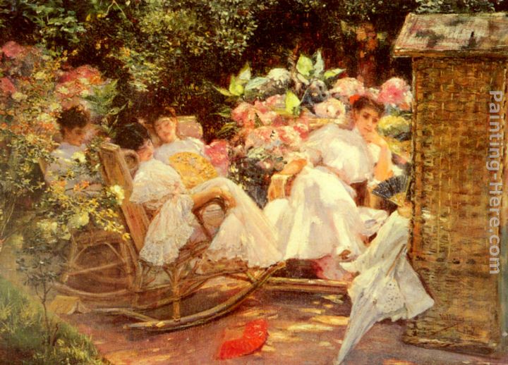 Ladies In A Garden painting - Jose Villegas y Cordero Ladies In A Garden art painting